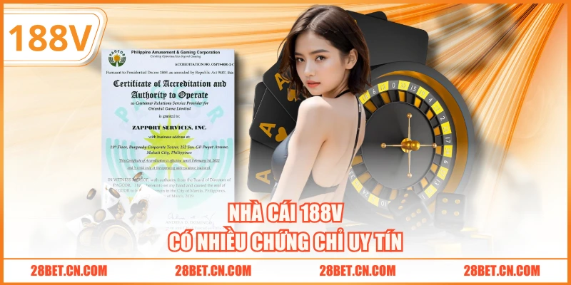 Nhà cái 188V có nhiều chứng chỉ uy tín